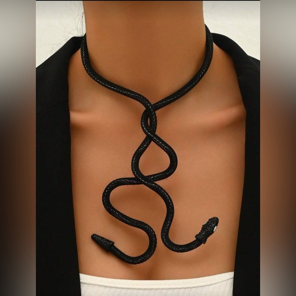 Black Snake Statement Necklace Serpent Wrap Choker Bold Fashion Jewelry - Picture 2 of 2